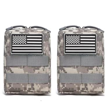 Imagem de GAZJYUSP Pacote com 2 bolsas Molle - colete para celular, coldre para cinto, bolsa de cintura, bolsa de acessórios EDC Molle, bolsa utilitária pequena com emblema de bandeira, bolsa tática compacta