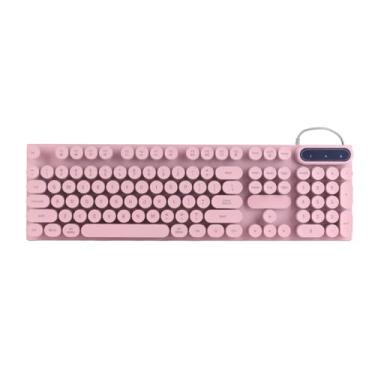 Imagem de Teclado para Jogos USB Redondo Keycaps Teclado Multimídia Retroiluminado Com Fio para Jogos de Laptop de Mesa (Rosa)