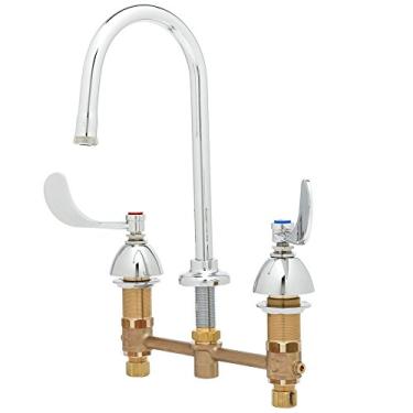 Imagem de T&S Brass Torneira Lav B-2850-WH4, corpo oculto, centros de 20 cm, cartuchos de compressão, alças de ação de pulso de 10 cm, pescoço de ganso rígido