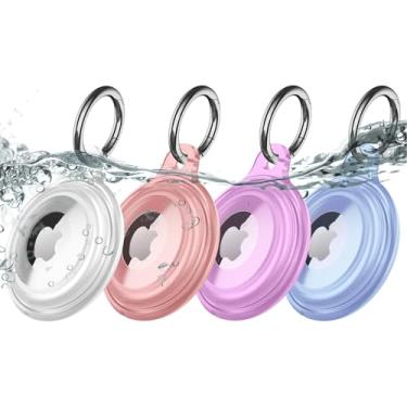 Imagem de Pacote com 4 chaveiros com resistência à água IPX8, leve, antiarranhões, fácil instalação, suporte macio de corpo inteiro para air tag à prova de choque para bagagem, chaves, coleira de cachorro