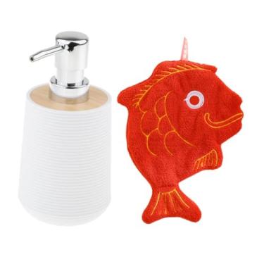 Imagem de ＫＬＫＣＭＳ Dispenser de Sabão para Mãos e Corpo com Toalha e Frasco de Shampoo, peixe vermelho branco