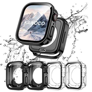 Imagem de Kawoco Pacote com 4 capas à prova d'água para Apple Watch série 10 de 42 mm com protetor de tela de vidro temperado, cobertura total 2 em 1 para acessórios iWatch de 42 mm