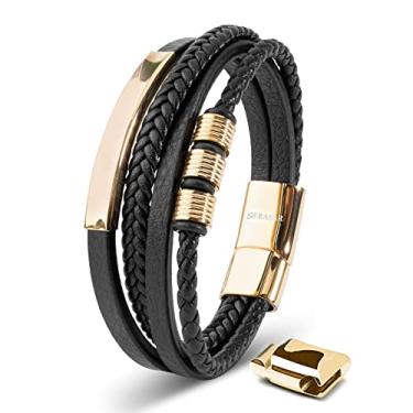 Imagem de SERASAR Pulseira masculina de couro premium | Fecho magnético de aço inoxidável | Três cores | Caixa de joias incluída, 17cm, Couro, Sem Pedra Preciosa