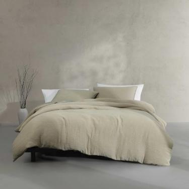 Imagem de Calvin Klein - Conjunto de capa de edredom, roupa de cama moderna de percal lavado de algodão com fronhas combinando, textura enrugada, certificado Oeko-Tex (textura lavada verde sólido, Queen)