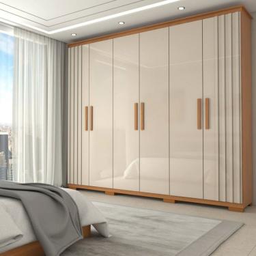 Imagem de Guarda-Roupa Casal Hiara 6 Portas Bater 4 Gavetas Natural/Off White - Panorama Móveis