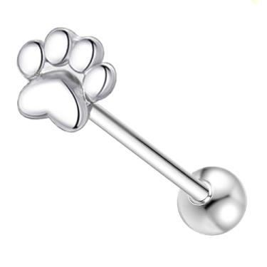 Imagem de Anéis pequenos de língua de garra de 14G para mulheres e homens, joias prateadas para piercing de língua de aço cirúrgico de gato/cachorro, para piercings de língua, anel de língua prateada,