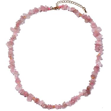 Imagem de Jewever Colar de cristal de quartzo rosa ametista, chakra, pedra rolada para mulheres, cristais de cura e pedras preciosas trazem riqueza e sorte, equilíbrio meditação joias presentes (40,64 cm + 5 cm), Pedra, Quartzo