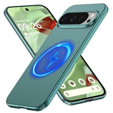 Imagem de GRECAZO Capa magnética ultrafina fosca projetada para celular Google Pixel 9 Pro/Pixel 9 fina, minimalista, leve, fosca, rígida, compatível com MagSafe, capa protetora, verde escuro