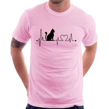 Imagem de Camiseta Gato Batimentos Cardíacos - Foca na Moda, Rosa bebê, P