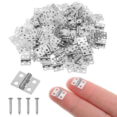 Imagem de 100 peças de mini dobradiças de casa de bonecas, 10 x 8 mm, pequenas dobradiças para caixa de joias de móveis em miniatura, 0,8 cm x 1 cm prata pequenas dobradiças de metal ferragens para armário de