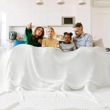 Imagem de Cobertor King Size Bedsure Waffle de Algodão - Bege Claro e Fresco