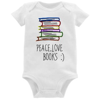 Imagem de Body Bebê Peace Love Books - Foca na Moda, Branco, GG