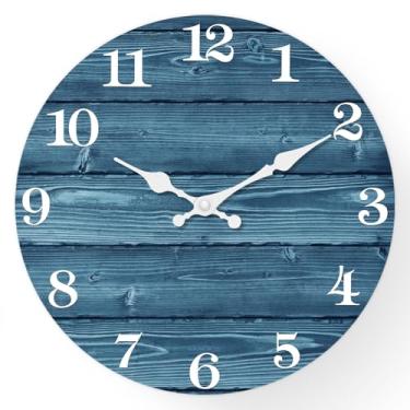 Imagem de XFM Relógio de parede rústico de 50 cm, relógios de parede grandes de madeira azul, operado por bateria, relógio de parede de fazenda para sala de estar (sem madeira maciça, é com material MDF)