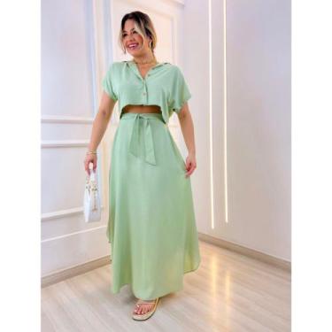 Imagem de Conjunto Feminino Dandara Cropped e Saia Longa Gode Cinto - Fabrica St