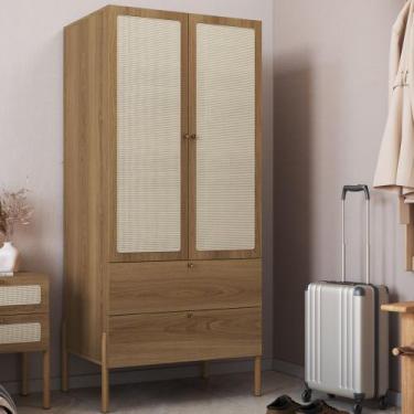 Imagem de Guarda Roupas Hélio 2 Portas 2 Gavetas Palhinha Pé Madeira Oslo Artesa
