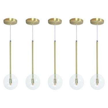 Imagem de Kit 5 Pendente Lux Dourado Globo Vidro Cristal + Led - Iluminar Ambien