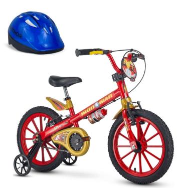 Imagem de Bicicletinha Homem de Ferro com Rodinha Aro 16 Nathor com capacete Azul