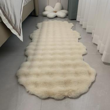 Imagem de Tapete de veludo bolha decoração para casa almofada de sofá de pelúcia macia antiderrapante almofada de cadeira para quarto infantil tapete de cabeceira, amarelo claro, 60 x 220 cm (23,6 x 86 pol.)