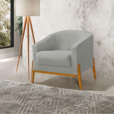 Imagem de Poltrona Living Base em Madeira Maciça Flórida Veludo Cinza Claro