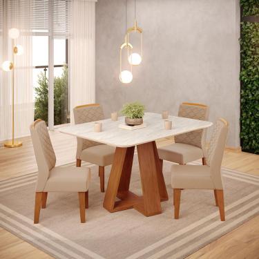 Imagem de Conjunto Sala de Jantar 4 Cadeiras Tampo Sem Vidro dj Móveis Kiara Freijó Quartzo Lidia Veludo Kraft