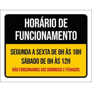 Imagem de Placa Horário Funcionamento Preto Amarelo 18X23