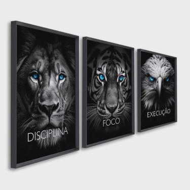 Imagem de Quadro Decorativo Disciplina Foco Execução 60x90cm Leão Tigre Águia para Sala, Escritório,