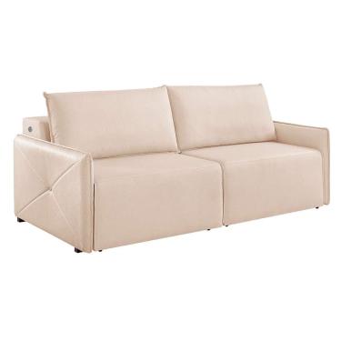 Imagem de Sofá 4 Lugares Retrátil Urban com USB Linho Bege Claro 260 cm