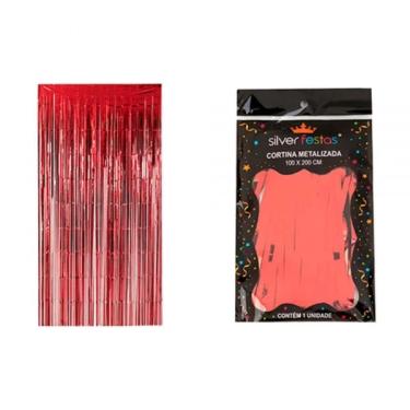 Imagem de Cortina Metalizada Vermelha 100 X 200 Cm Un Silverfestas