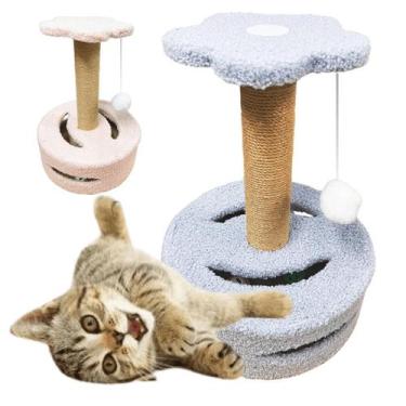 Imagem de Poste Arranhador Gatos Brinquedo Duplo Divertido Sisal Mdf - Tatu De B