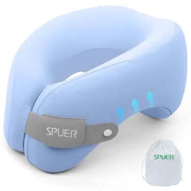 Imagem de Travesseiro ergonômico 2 em 1 de espuma viscoelástica para viagem – Travesseiro de viagem para todas as posições de sono em voos, viagens rodoviárias e viagens de longa distância com bolsa de cordão