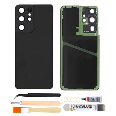 Imagem de Yehofova Substituição de vidro traseiro traseiro para Samsumg Galaxy S21 Ultra todas as operadoras com lente de câmera pré-instalada substituição de vidro com kits de ferramentas de reparo (preto)