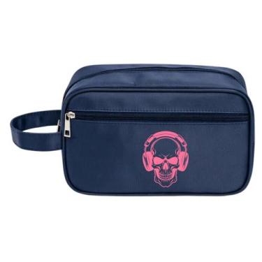 Imagem de Nécessaire Premium Executiva Nylon Azul Caveira Fone Rosa - Mormino