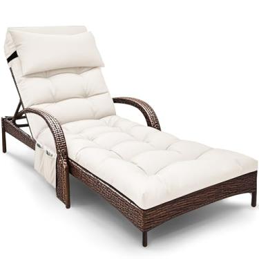 Imagem de Moutosne Almofadas de espreguiçadeira ao ar livre, almofadas de espreguiçadeira para móveis ao ar livre, à prova d'água, com gravidade zero, almofada para cadeira com encosto de cabeça 188 x 53 x 10