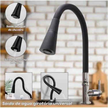 Imagem de Torneira Gourmet Flexível Cozinha Preto Parede/METAL Inox Cozinha Chuv