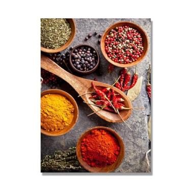 Imagem de Arte de parede colorida em tela para especiarias e colher de tempero | Decoração de cozinha vintage | Arte moderna para casa e sala de jantar (especiarias mistas 19). 30 x 42 cm-11,8 x 16,5 pol. sem