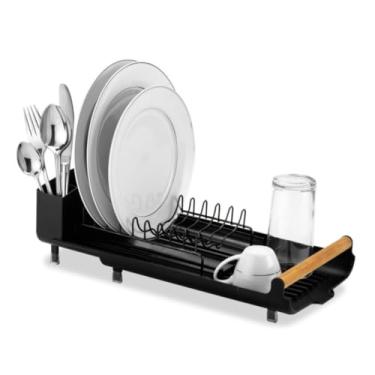 Imagem de Escorredor de Louça Pratos Talheres Duplo Cozinha Com Bandeja(Retrátil Preto)