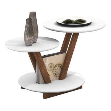 Imagem de Mesinha De Centro Branca Decor Mesa Redonda Dupla Retro - A7home, bran