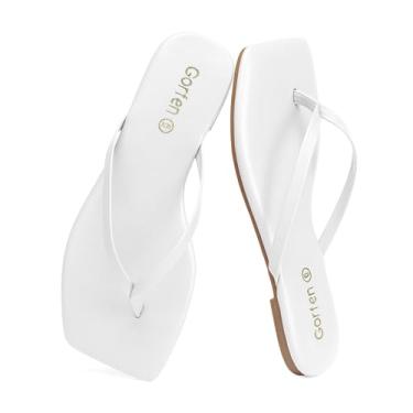 Imagem de Gorfen Chinelos Femininos Quadrados, Lisos, Confortáveis, Para O Verão, Praia, Ar Livre, Leves E Resistentes, Para Caminhadas Diárias, Relaxamento, Piscina E Férias, Tamanho Creme 8,5