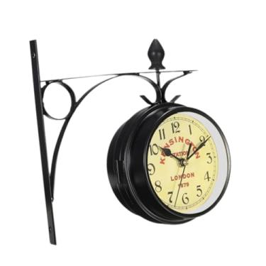 Imagem de Generic Relógio de estação de dupla face metal antigo relógio de parede na parede europeia para a sala de estar ao ar livre jardim de quarto de cozinha jardim