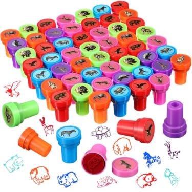 Imagem de Geelin 100 carimbos sortidos de animais selvagens para crianças, 12 estampas de animais selvagens para crianças, lembrancinhas de festa na floresta, prêmios de jogos de sala de aula, enchimentos de