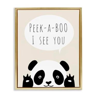 Imagem de Stupell Industries Arte de parede em tela flutuante dourada com urso panda Peek-a-Boo, design de Chen Alyesh, 43 x 53 cm