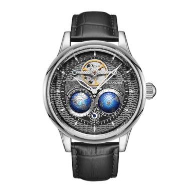 Imagem de SEAKOSS Relógio masculino de luxo de 47 mm com globo duplo automático para homens, relógio mecânico, dispositivo de volante, relógio social masculino, Preto e preto