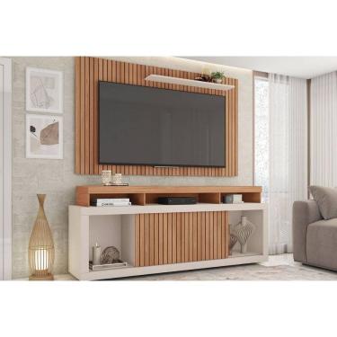 Imagem de Rack Bancada c/ Painel p/ TV até 60 Pol New Oscar Rodízios 180x174cm Freijo/Off White -...