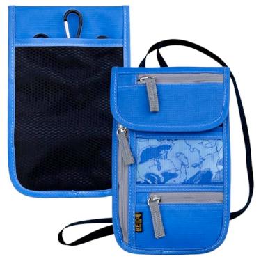 Imagem de Carteira de pescoço de viagem, porta-passaporte com bloqueio de RFID com alça de pescoço ajustável para homens e mulheres para manter dinheiro, cartões de crédito e documentos de viagem seguros, Azul