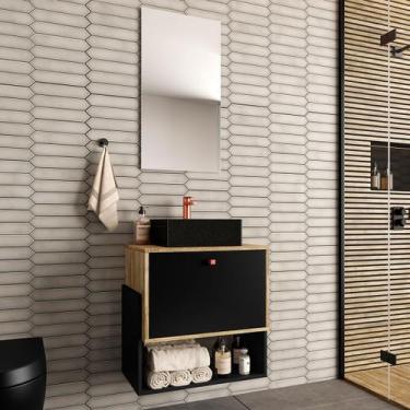 Imagem de Armário de Banheiro Suspenso 60 Cm 1 Porta com Cuba Carvalho/Preto - O