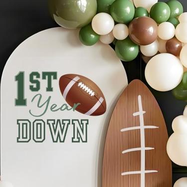 Imagem de 1St Year Down Birthday Decorations - 1St Year Down Football Sign Decal for Balloons Arch Backdrop, First Birthday Decorations for Girl, One Year Old Wall Decor, 1St Party Supplies Banner for Girls Boy