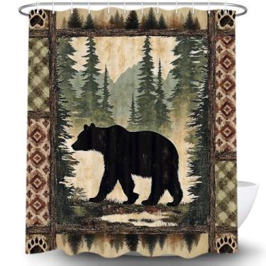 Imagem de Uokiuki Cortina de chuveiro de urso de cabana, cortinas de banho rústicas para decoração de caça de veados, conjunto de acessórios de banheiro de tecido impermeável para acampamento de madeira, campo