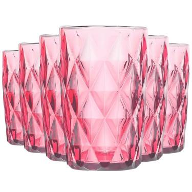 Imagem de Jogo com 6 Copos Diamond de Vidro Rosa De Agua ou Suco 350ml