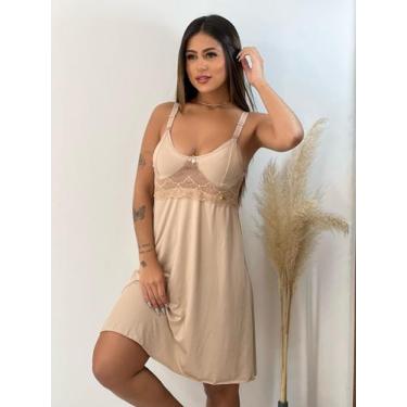 Imagem de Camisola Amamentação Gestante Poliamida Click - Charme Delas, Bege, P