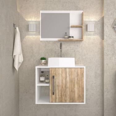 Imagem de Conjunto para Banheiro Gabinete com Cuba Quadrada Q32 e Espelheira Laura Branco Chess Carvalho